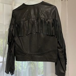 Zara faux leather fringe jacket